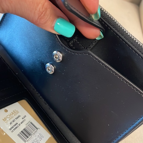 NWT MICHAEL KORS Jet Set Travel collection double zip wristlet wallet blk gray - Picture 8 of 17